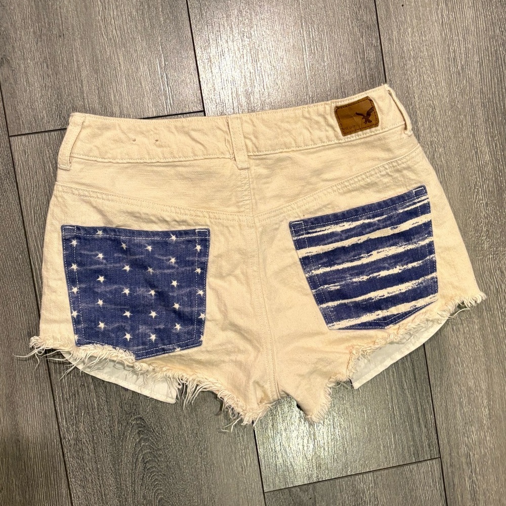 5/$25 American Eagle High Rise Festival Stars & Stripes Denim Shorts 4